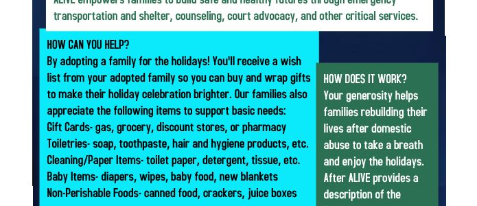 Get Into the Holiday Spirit by Adopting an ALIVE Family this Year!