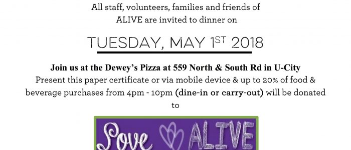 Tuesday, May 1- Give Back Night at Dewey’s in U City
